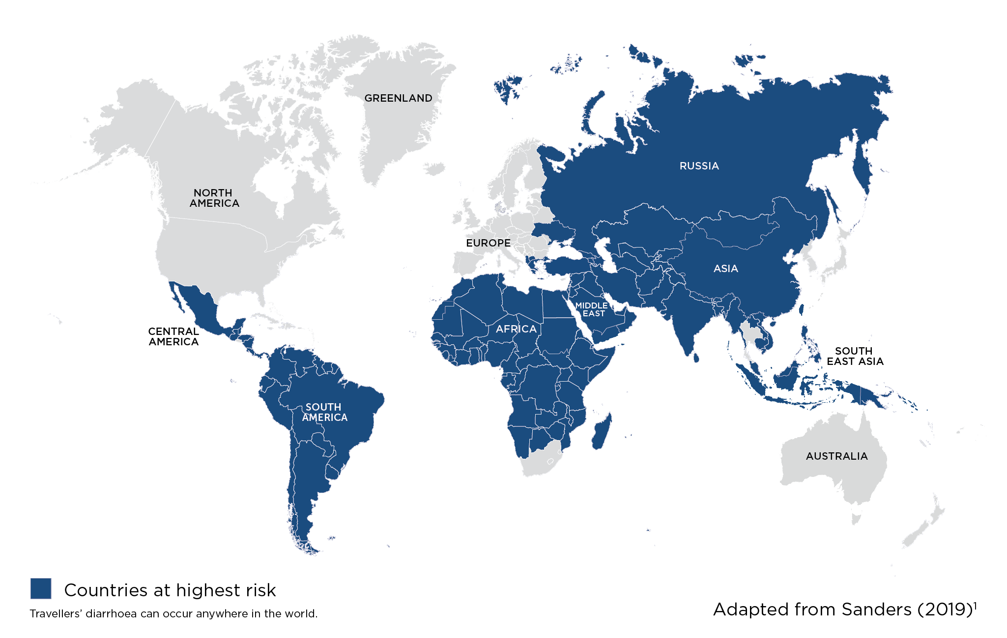Map of risk areas for Travellers’ Diarrhoea